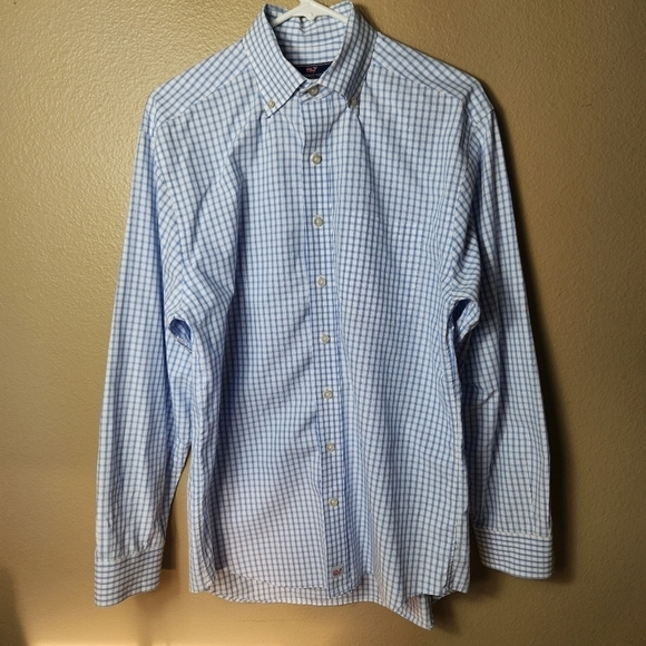 Vineyard Vines Blue/White Check Classic Fit Murray LS Buttondown Shirt-Size M - Picture 1 of 8